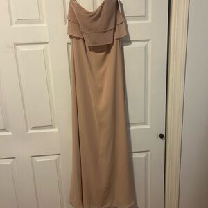 Jenny Yoo Cream Off-the-Shoulder Strapless Gown